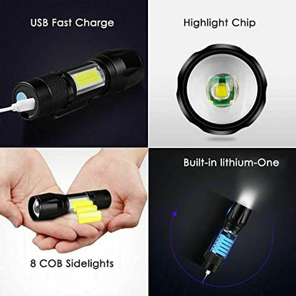 Rechargeable Led USB Mini Torch Light with COB Side Lantern (BUY 1 GET 1 FREE)