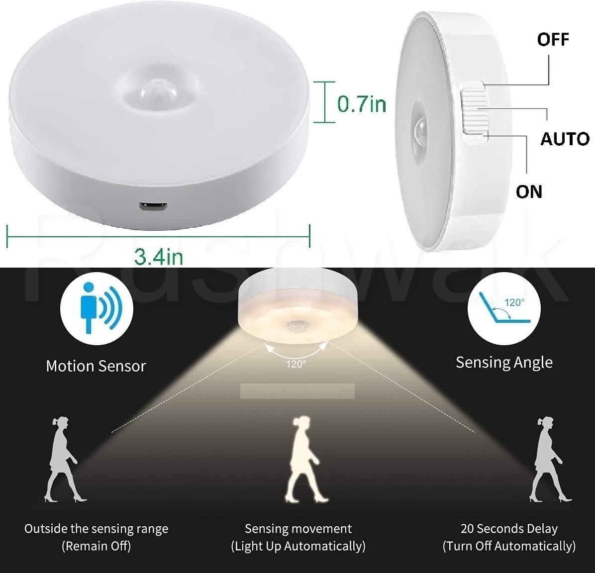2pcs Motion Sensor Light for Home with USB Charging Wireless Self Adhesive LED Nightlight