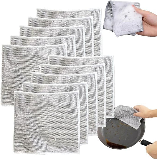 Pack of 10 Multipurpose Wire Dishwashing Rags for Wet and Dry Stainless Steel Scrubber Non-Scratch Wire Dishcloth for Washing Dishes Sinks Counters