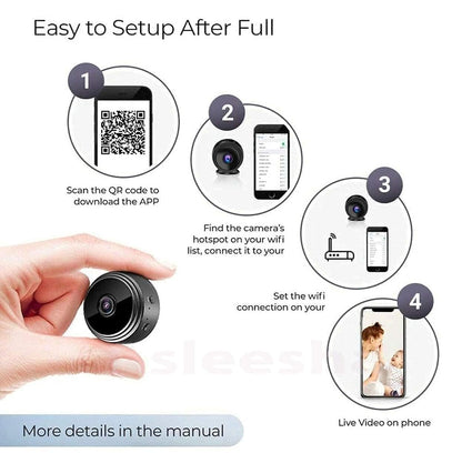 HD Mini Camera Wireless WiFi 1080P Home Security Nanny IP Ball Cam with Motion Detection Night Vision Camera (magnets)