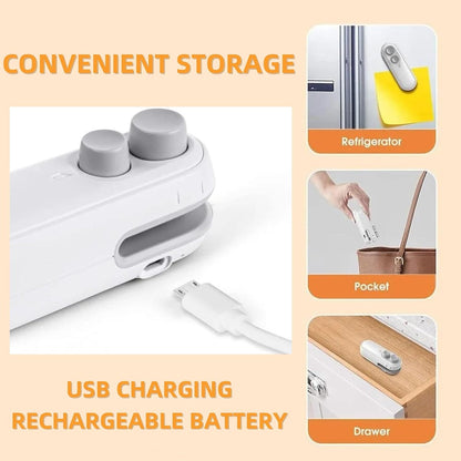 2 in 1 Portable USB Rechargeable Mini Sealing with Cutter for Plastic Bags Packing (BUY 1 GET 1  FREE)