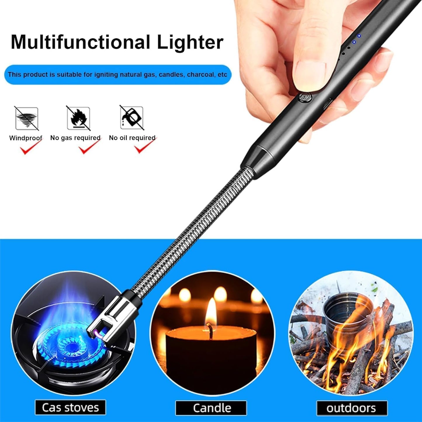 USB Rechargeable Electric Gas Lighter with LED Indicator