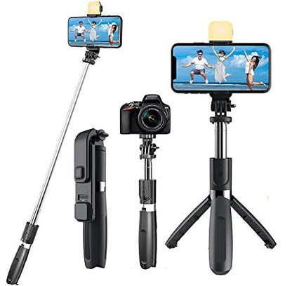 R1S Extendable Flash 3-in-1 Selfie Stick Tripod with Bluetooth Remote